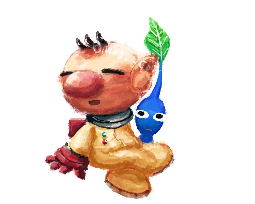 olimar and blue pikmin (pikmin) drawn by usuba_(hatomugip)