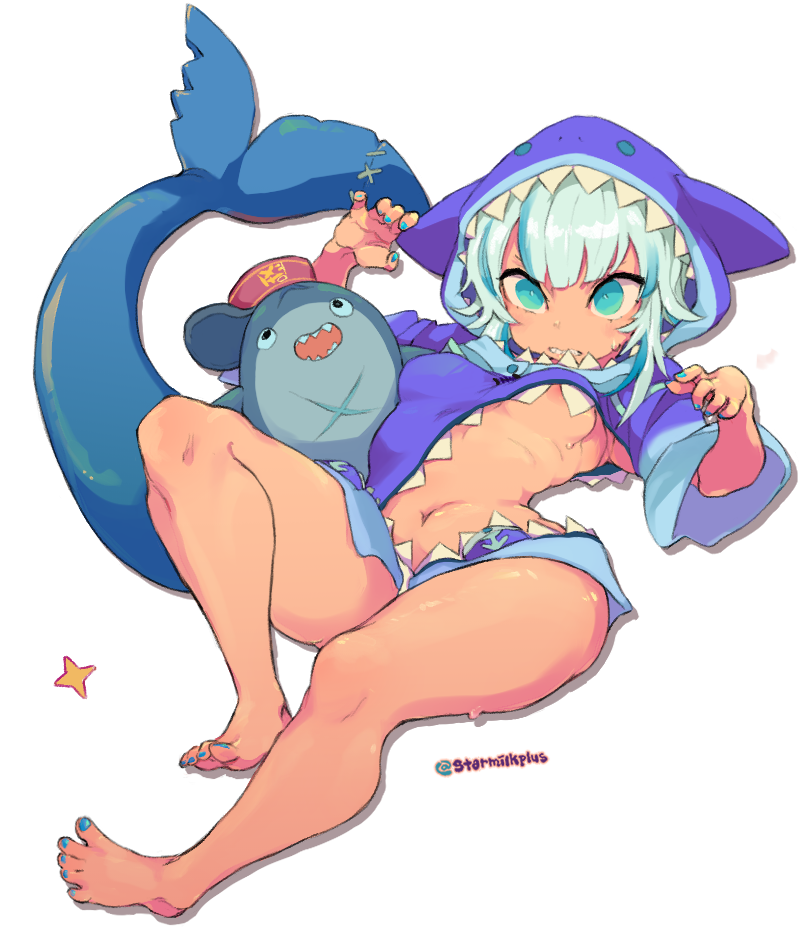gawr gura and bloop (hololive and 1 more) drawn by starmilk