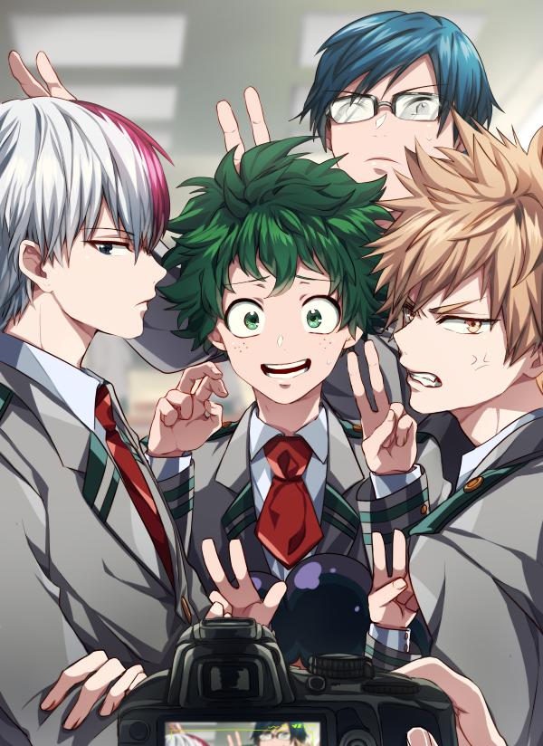 midoriya izuku, bakugou katsuki, todoroki shoto, iida tenya, and mineta minoru (boku no hero academia) drawn by daenarys