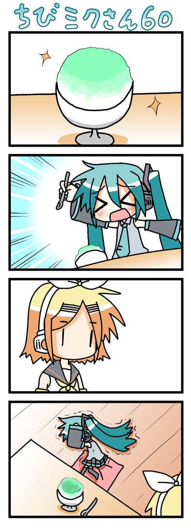 hatsune miku, kagamine rin, and chibi miku (vocaloid) drawn by minami_(colorful_palette)