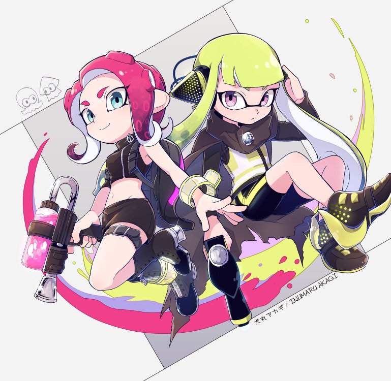 agent 8 and agent 3 (splatoon and 2 more) drawn by inumaru_akagi