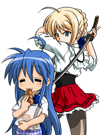 artoria pendragon, saber, and izumi konata (fate and 3 more) drawn by bandabekken