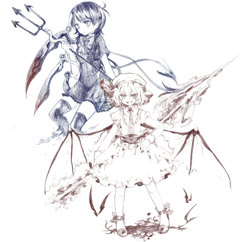 remilia scarlet and houjuu nue (touhou) drawn by shiina_aya