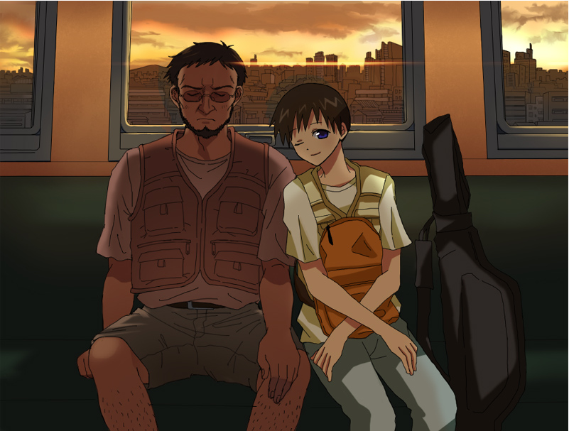 ikari shinji and ikari gendou (neon genesis evangelion) drawn by ayanashi_kunio