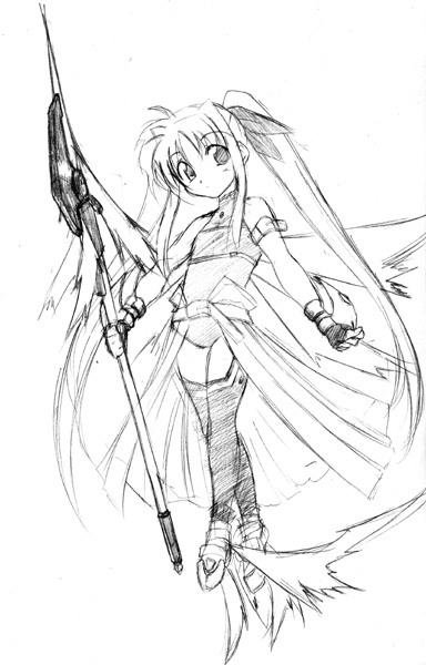 fate testarossa and bardiche (lyrical nanoha and 2 more) drawn by kagura_tsukune