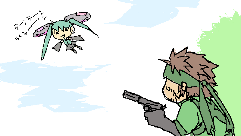 hatsune miku, big boss, and chrysalis (vocaloid and 2 more) drawn by mimidukuya