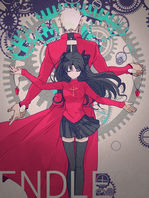 tohsaka rin and archer (fate and 1 more) drawn by akao_ppai