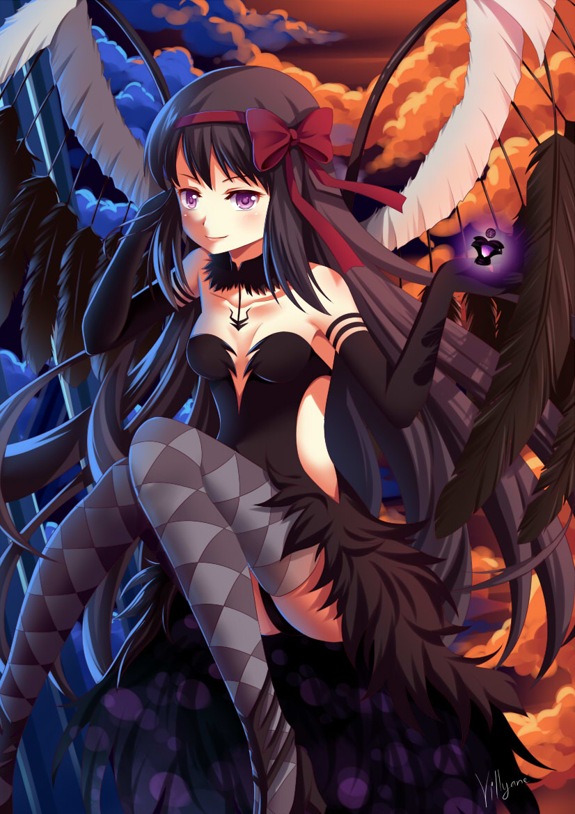 akemi homura and akuma homura (mahou shoujo madoka magica and 1 more) drawn by villyane
