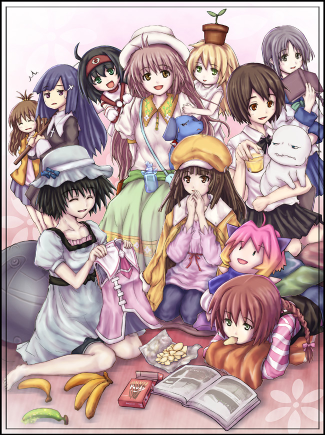 sengoku nadeko, yuuki mikan, shiina mayuri, mizutani eri, suou pavlichenko, and 10 more (idolmaster and 13 more) drawn by akishiro_haruya
