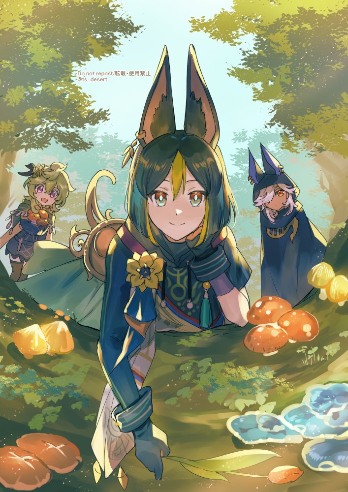 tighnari, cyno, and collei (genshin impact) drawn by fushitasu