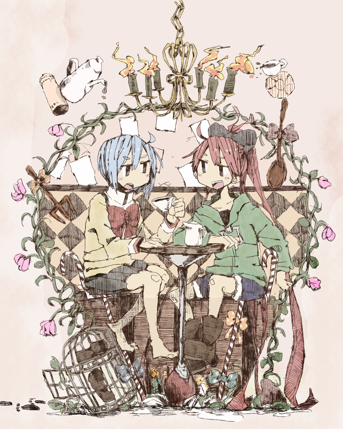miki sayaka and sakura kyoko (mahou shoujo madoka magica) drawn by adomi
