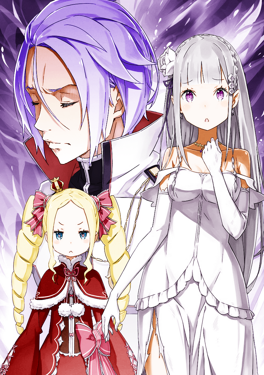 emilia, beatrice, and julius juukulius (re:zero kara hajimeru isekai seikatsu) drawn by ddukae and ootsuka_shin'ichirou