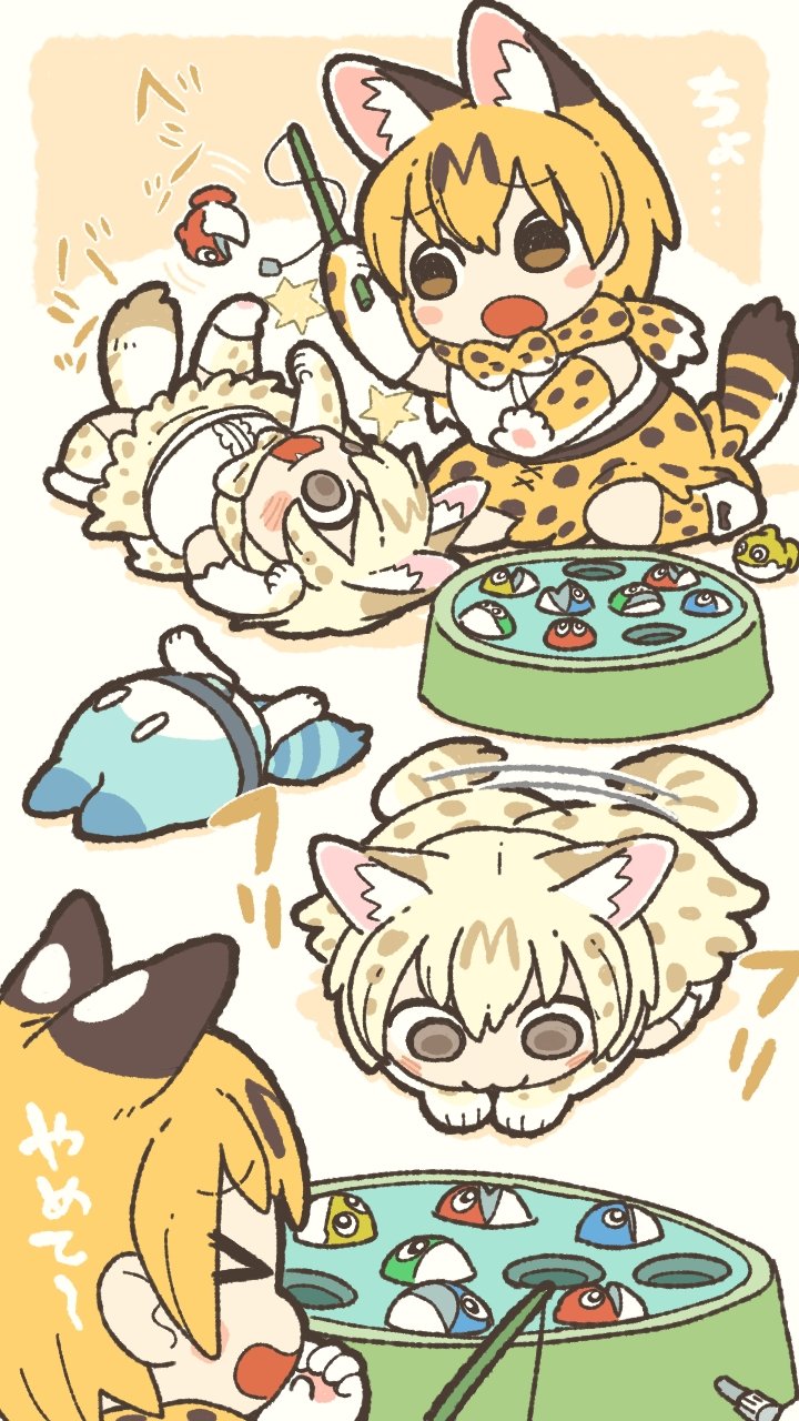 serval, lucky beast, and white serval (kemono friends and 2 more) drawn by kuro_shiro_(kuro96siro46)