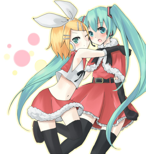 hatsune miku and kagamine rin (vocaloid) drawn by wadaka