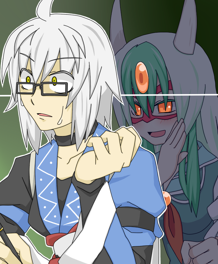 kamishirasawa keine, morichika rinnosuke, and ex-keine (touhou) drawn by sag_(karehabase)
