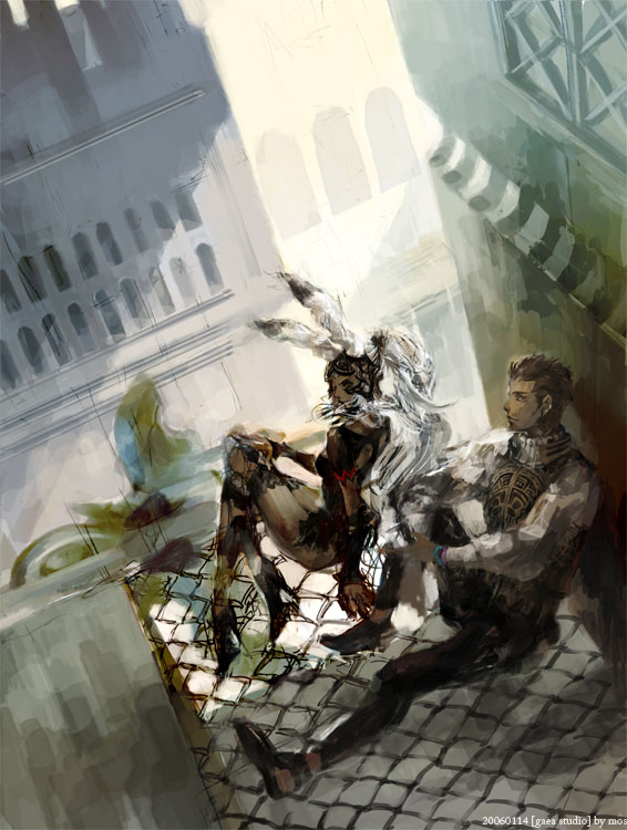 fran and balthier (final fantasy and 1 more) drawn by mos