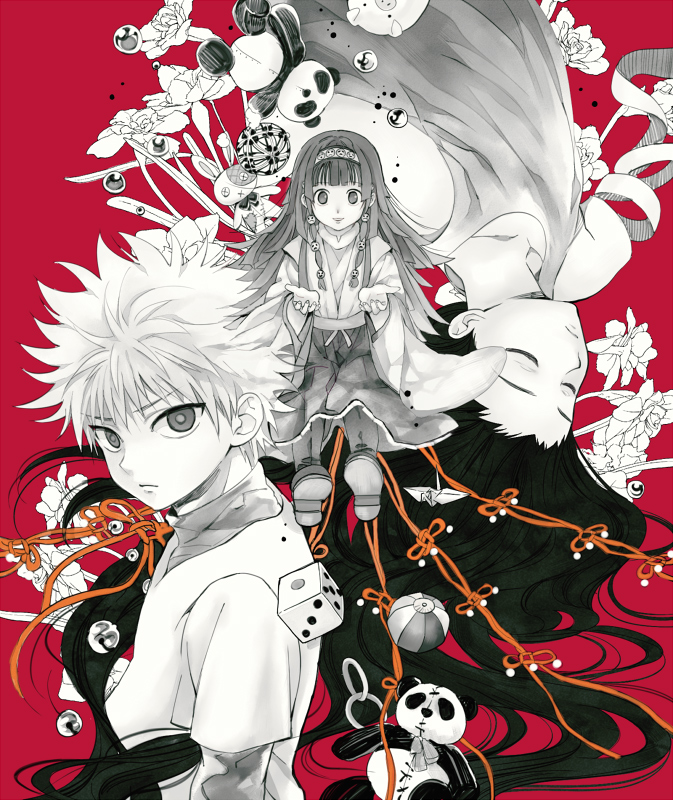 killua zoldyck, gon freecss, and alluka zoldyck (hunter x hunter) drawn by saimu