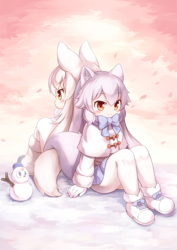 arctic fox and arctic wolf (kemono friends) drawn by matsuu_(akiomoi)