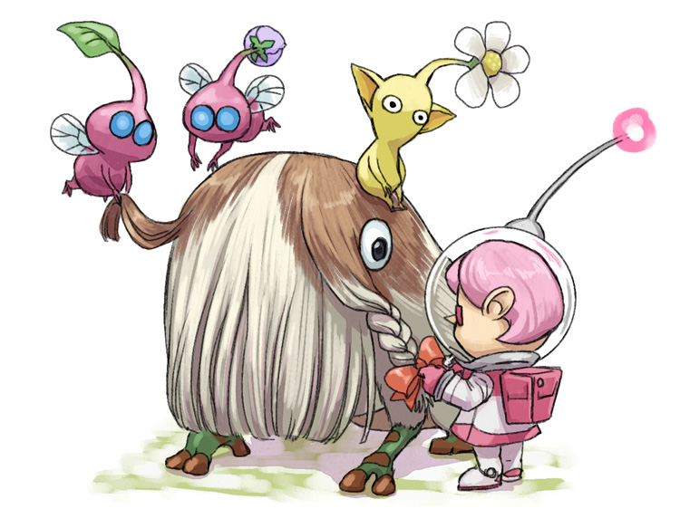 yellow pikmin, winged pikmin, brittany, and bearded amprat (pikmin) drawn by naru_(wish_field)