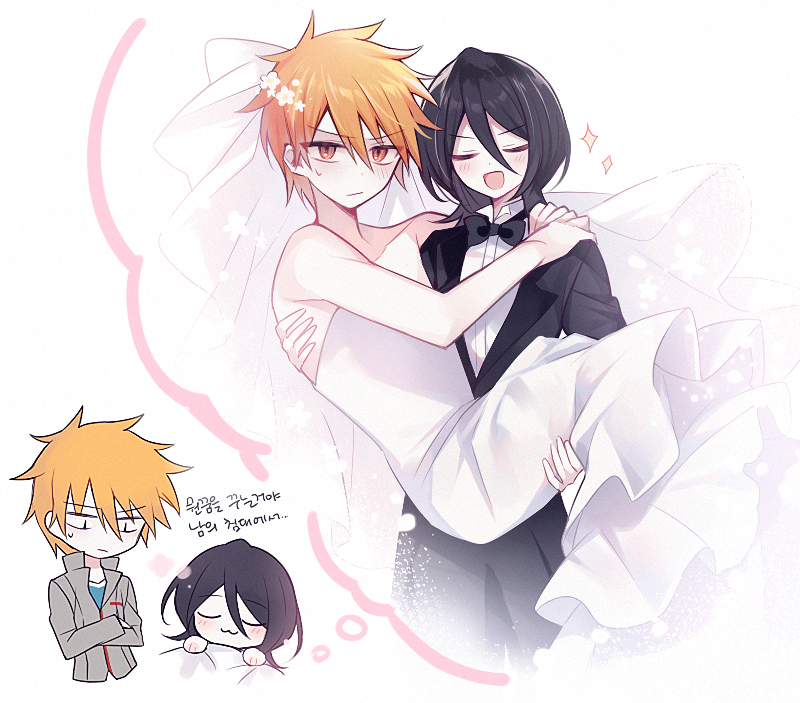 kuchiki rukia and kurosaki ichigo (bleach) drawn by g_ieep
