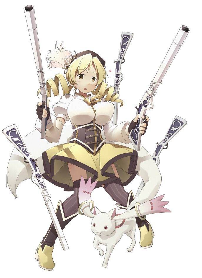 tomoe mami and kyubey (mahou shoujo madoka magica) drawn by sakura_(medilore)