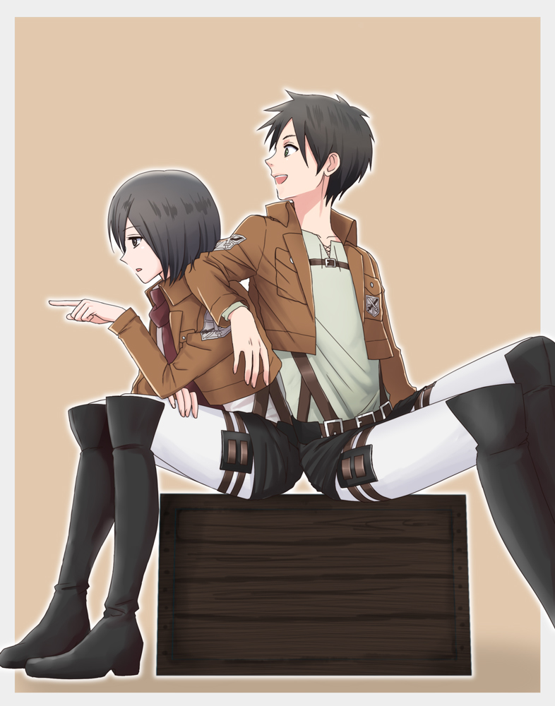 mikasa ackerman and eren yeager (shingeki no kyojin) drawn by llmonakall