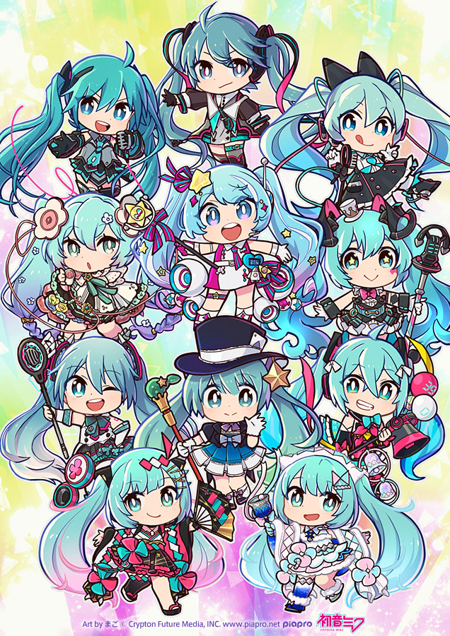 hatsune miku and magical mirai miku (vocaloid and 1 more) drawn by mago