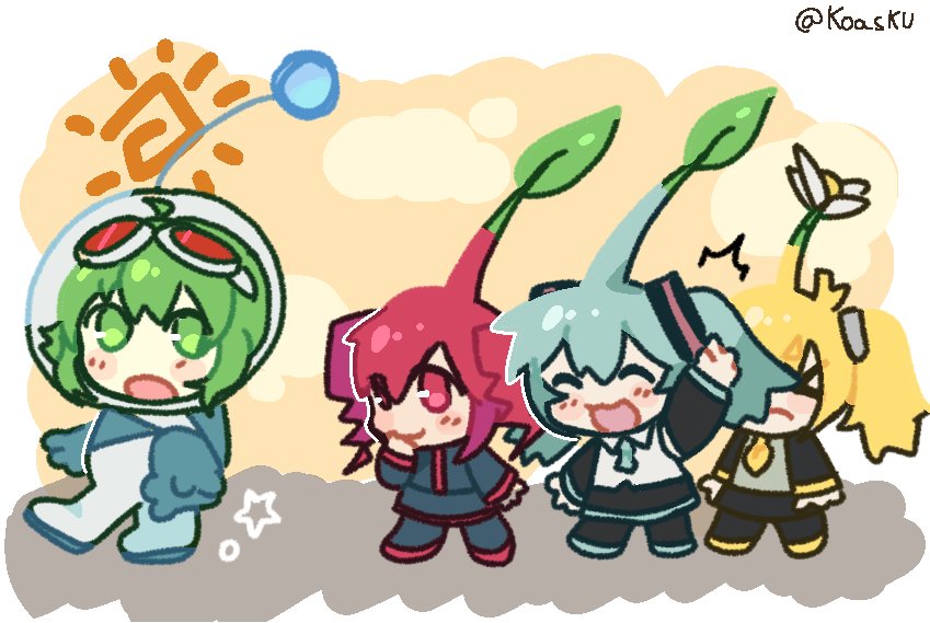 hatsune miku, kasane teto, gumi, and akita neru (vocaloid and 3 more) drawn by koasku