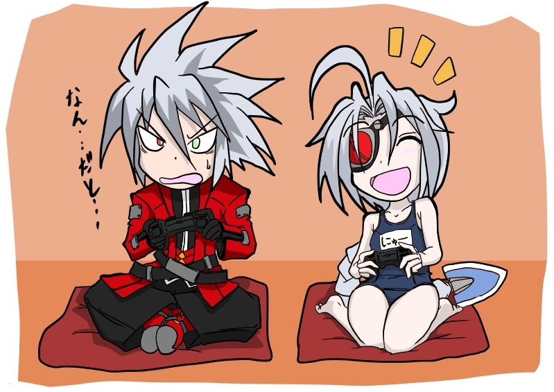 ragna the bloodedge and nu-13 (blazblue) drawn by ayakashiya