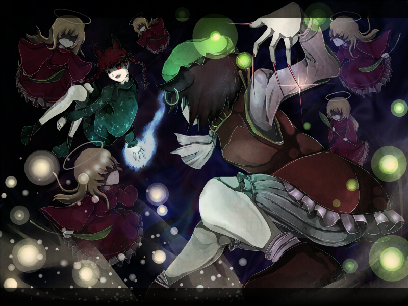 kaenbyou rin, chen, and zombie fairy (touhou) drawn by tokoroten_(hmmuk)