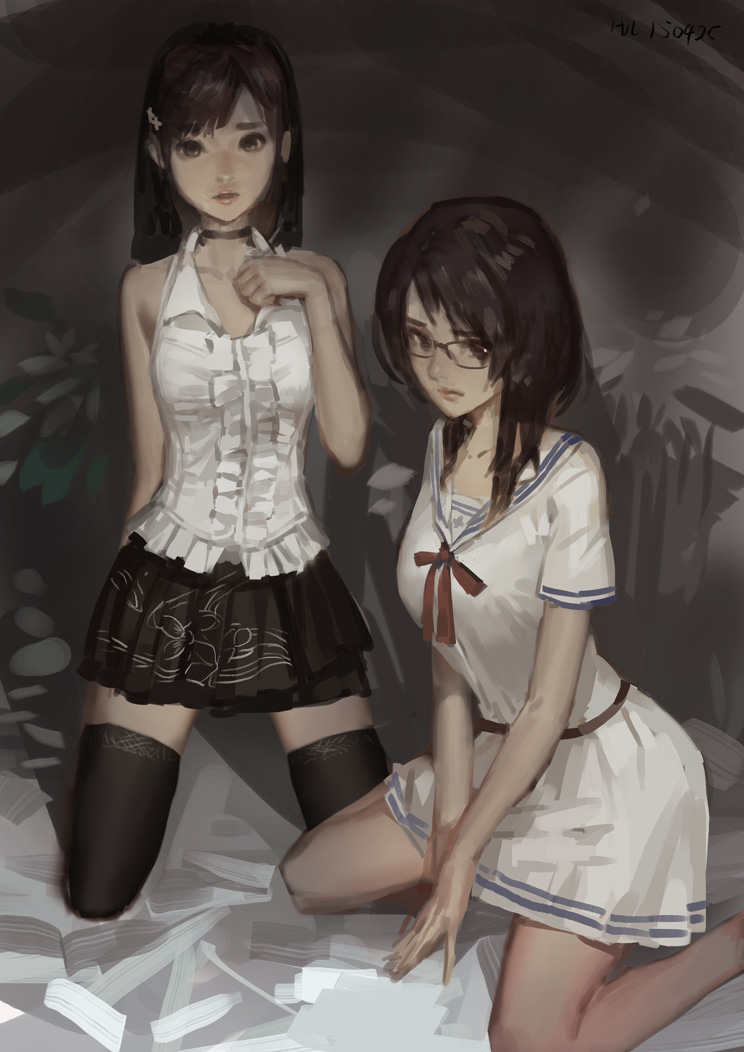 kozukata yuuri and hinasaki miu (fatal frame and 1 more) drawn by hjl
