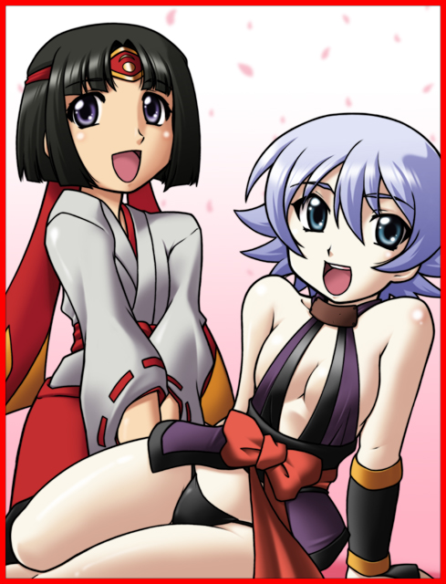 tomoe, musha miko tomoe, and shizuka (queen's blade) drawn by harada_shoutarou