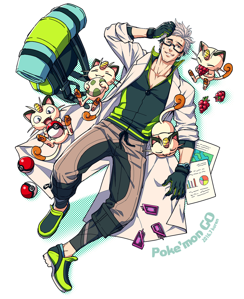 meowth and professor willow (pokemon and 1 more) drawn by kuren