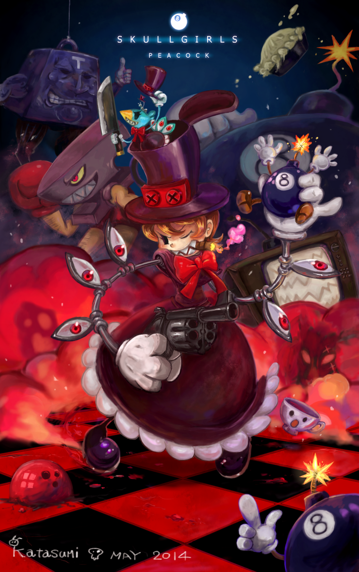 peacock, george the bomb, avery, andy anvil, lenny the bomb, and 1 more (skullgirls) drawn by yoinews1023