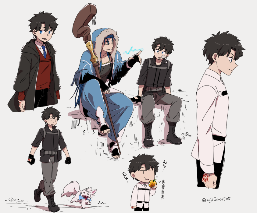fujimaru ritsuka, fou, and cu chulainn (fate and 1 more) drawn by asaya_minoru