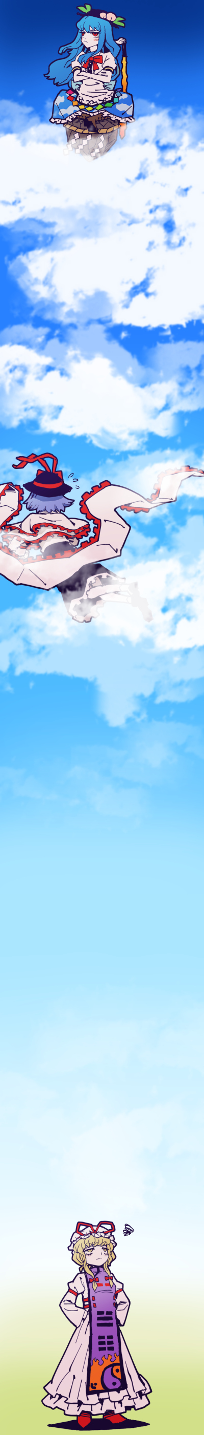yakumo yukari, hinanawi tenshi, and nagae iku (touhou) drawn by meimaru_inuchiyo
