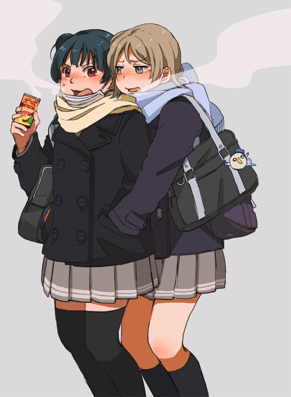 watanabe you and tsushima yoshiko (love live! and 1 more) drawn by katayudetamago
