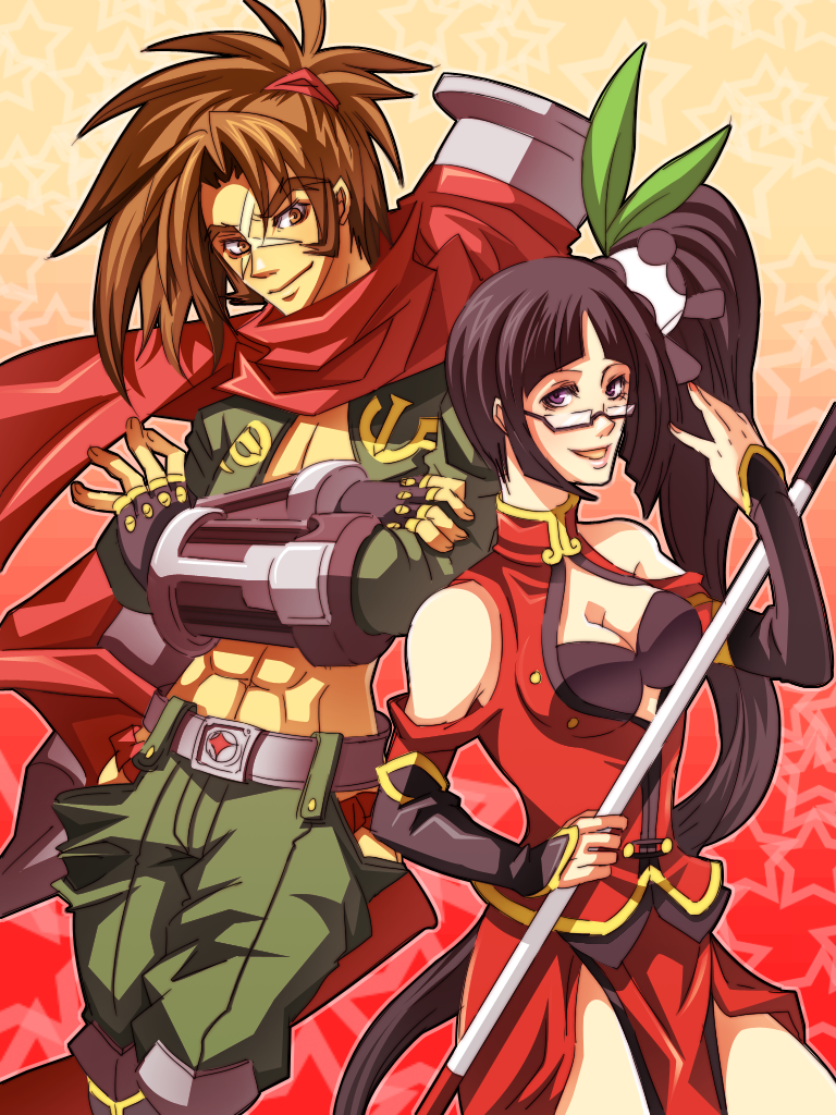 litchi faye ling, lao jiu, and shishigami bang (blazblue) drawn by shichiria