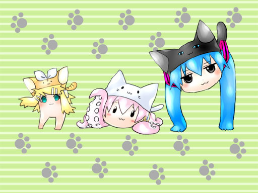 hatsune miku, kagamine rin, megurine luka, takoluka, shiteyan'yo, and 1 more (vocaloid and 1 more) drawn by roman_knock
