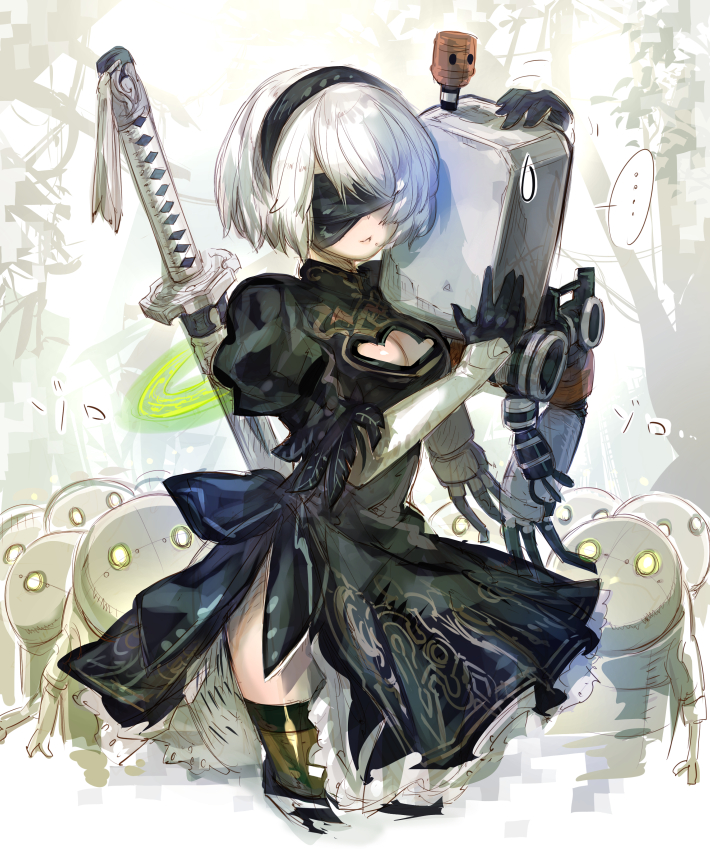 2b and pod (nier and 1 more) drawn by haku_(sabosoda)