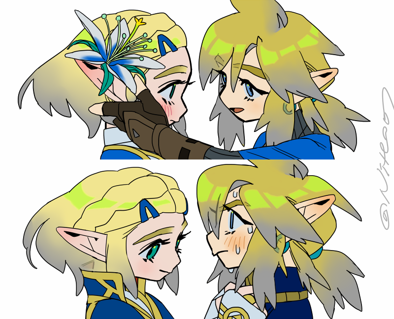 link and princess zelda (the legend of zelda and 1 more) drawn by niteo07