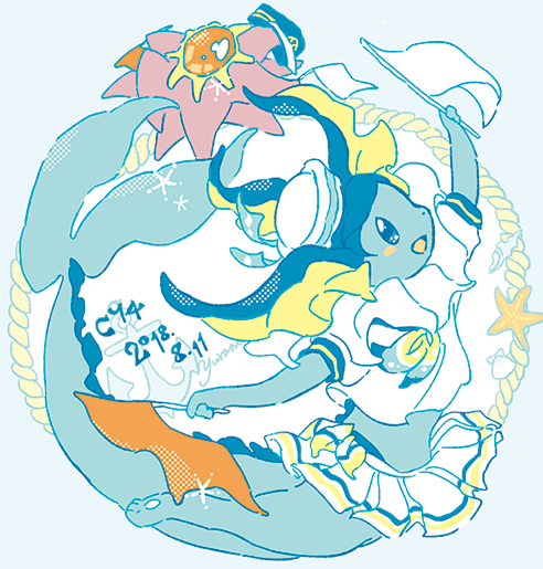 vaporeon and starmie (pokemon) drawn by yurano_(upao)