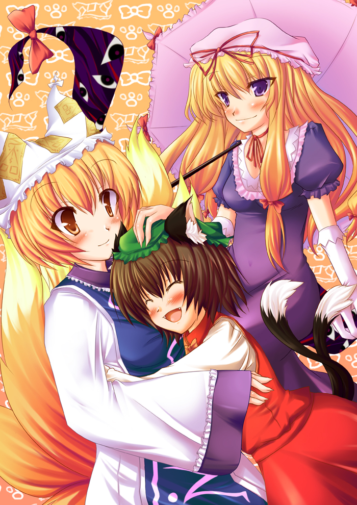 yakumo yukari, yakumo ran, and chen (touhou) drawn by amano_chiharu