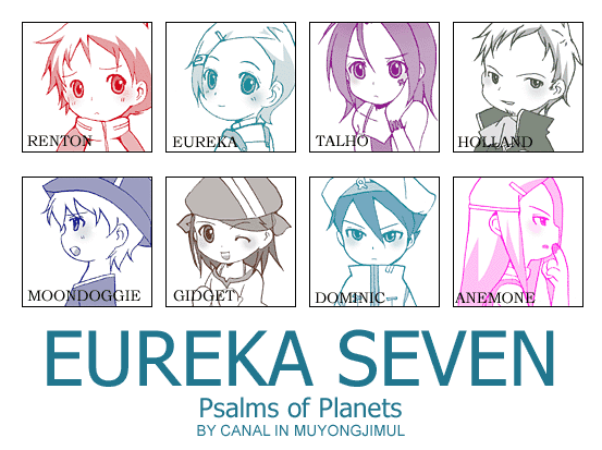 eureka, anemone, renton thurston, talho yuuki, dominic sorel, and 3 more (eureka seven) drawn by bia