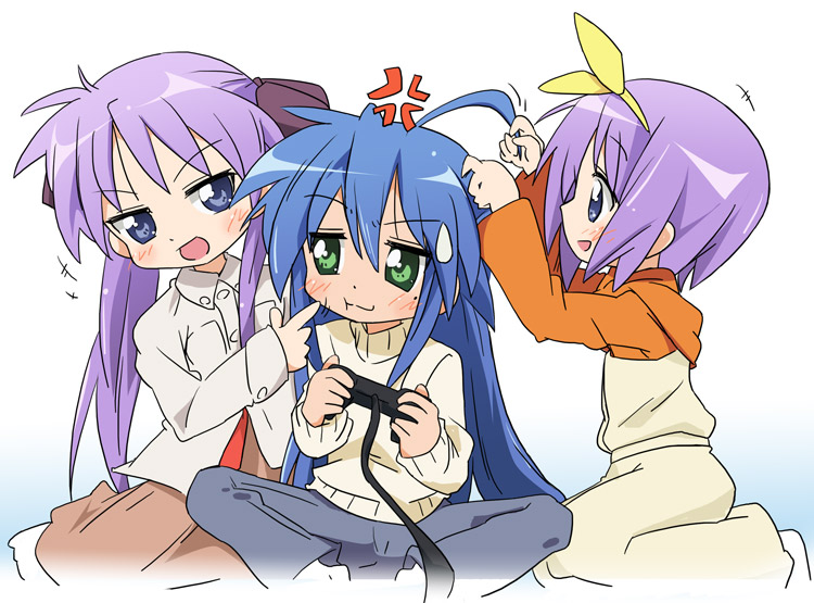 hiiragi kagami, izumi konata, and hiiragi tsukasa (lucky star) drawn by ixy