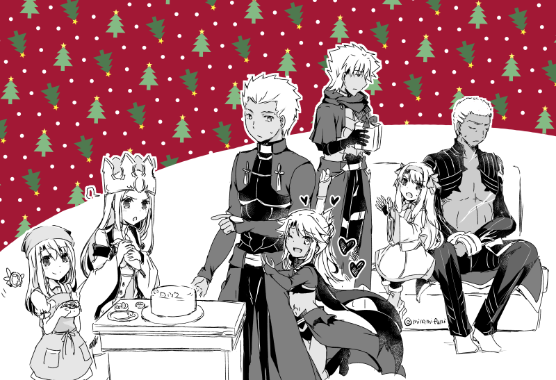 illyasviel von einzbern, archer, chloe von einzbern, emiya kiritsugu, magical ruby, and 2 more (fate and 4 more) drawn by minafuni