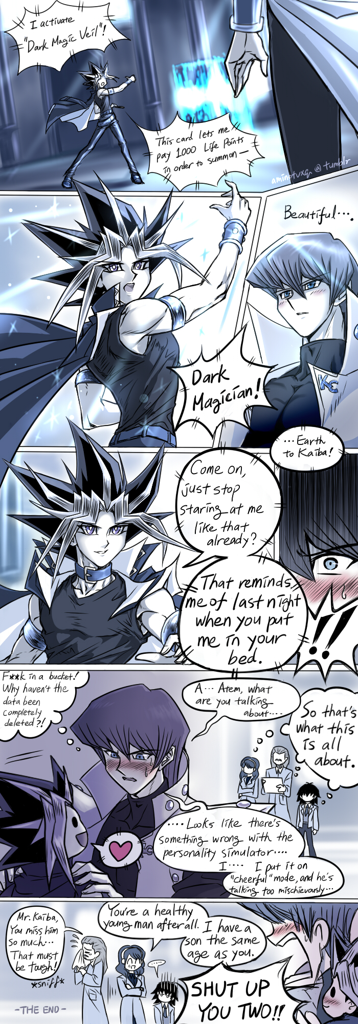 kaiba seto, yami yugi, and kaiba mokuba (yu-gi-oh! and 1 more) drawn by aminotvxq