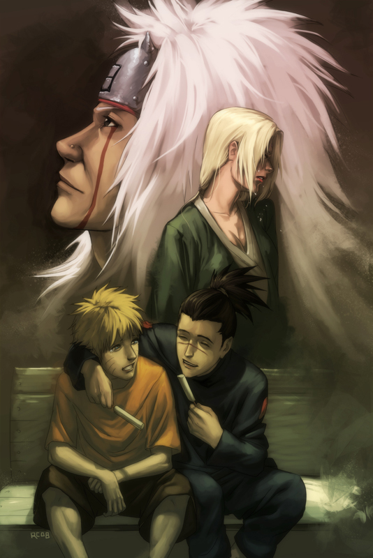 uzumaki naruto, tsunade, jiraiya, and umino iruka (naruto and 1 more) drawn by rogie_custodio