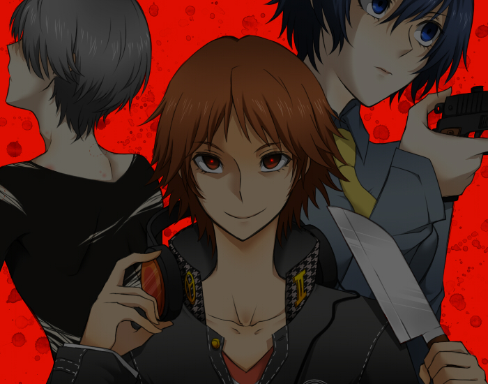 narukami yu, shirogane naoto, and hanamura yousuke (persona and 1 more) drawn by oomochi