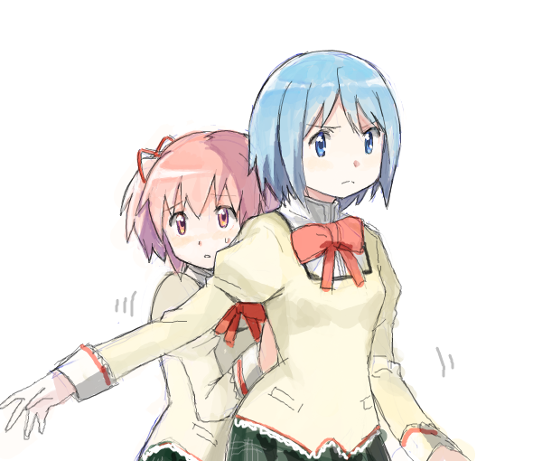 kaname madoka and miki sayaka (mahou shoujo madoka magica) drawn by yoplait